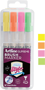 Supreme Brush Nib Fluoro. Purple, Orange, Pink, Green 4-Pack