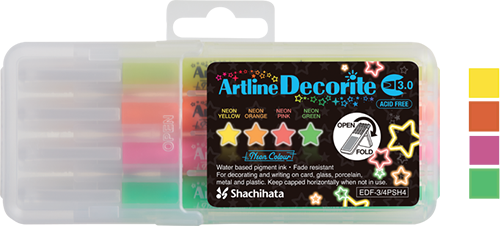 Decorite 3.0mm Flat Nib Neon Set 4-Pack