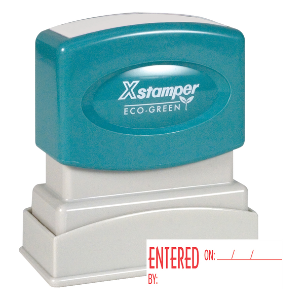 ENTERED ON//BY Pre-Inked Xstamper Stock Stamp 1/2" x 1-5/8"