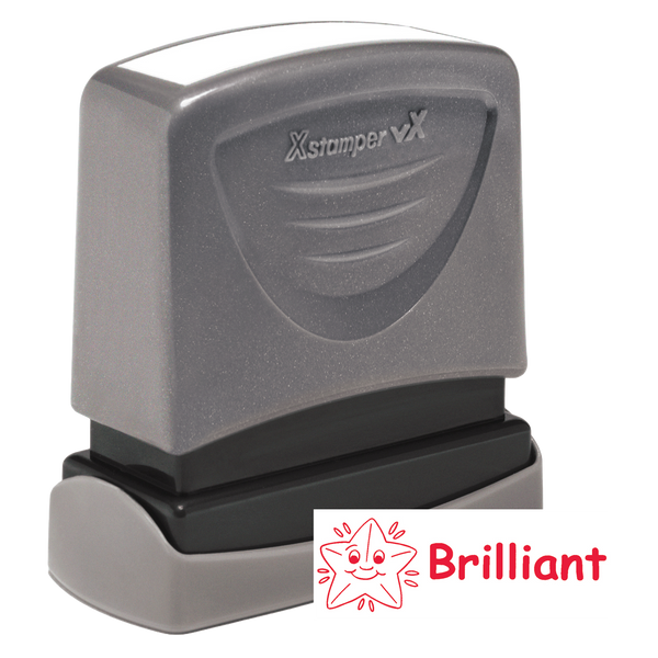 BRILLIANT Pre-Inked Xstamper vX Stock Teacher Stamp 1/2" x 1-5/8"