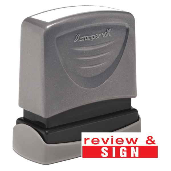 REVIEW & SIGN Pre-Inked Xstamper vX Stock Teacher Stamp 1/2" x 1-5/8"