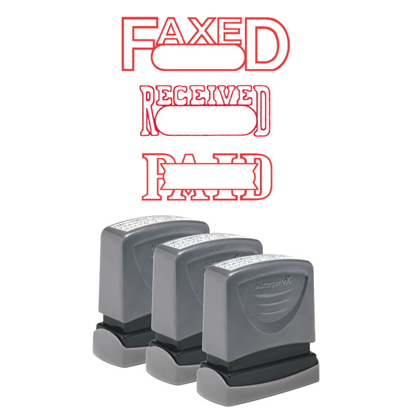 FAXED, PAID, RECEIVED Pre-Inked Xstamper vX Stock Stamp 3-Pack 1/2" x 1-5/8"