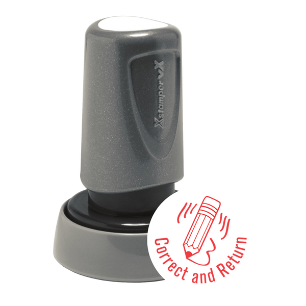 CORRECT AND RETURN Pre-Inked Xstamper vX Round Stock Teacher Stamp 7/8" Diameter