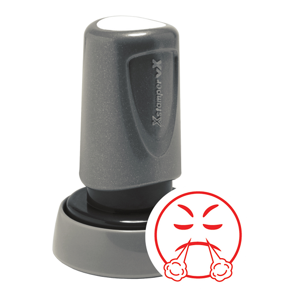 ANGRY FACE Pre-Inked Xstamper vX Xpressions Round Stock Stamp 7/8" Diameter
