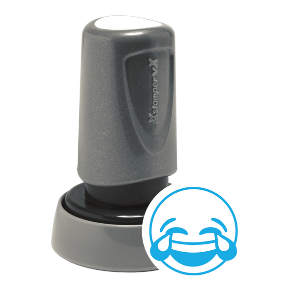LAUGHING FACE w/ TEARS OF JOY Pre-Inked Xstamper vX Xpressions Round Stock Stamp 7/8" Diameter