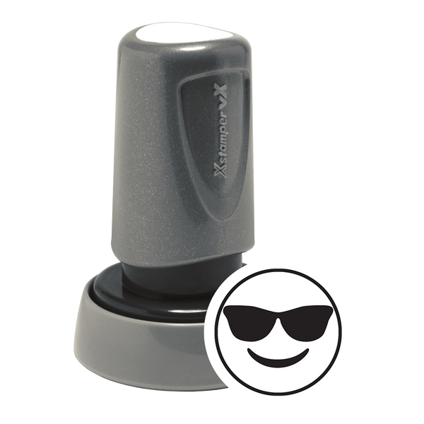 COOL SMILING FACE w/ SUNGLASSES Pre-Inked Xstamper vX Xpressions Round Stock Stamp 7/8" Diameter