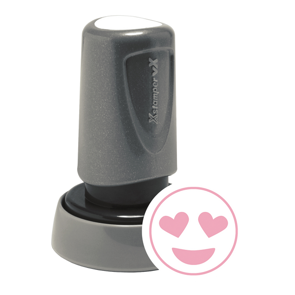 SMILING FACE w/ HEART EYES Pre-Inked Xstamper vX Xpressions Round Stock Stamp 7/8" Diameter