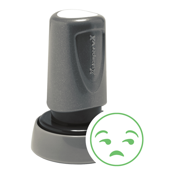 UNAMUSED FACE Pre-Inked Xstamper vX Xpressions Round Stock Stamp 7/8" Diameter