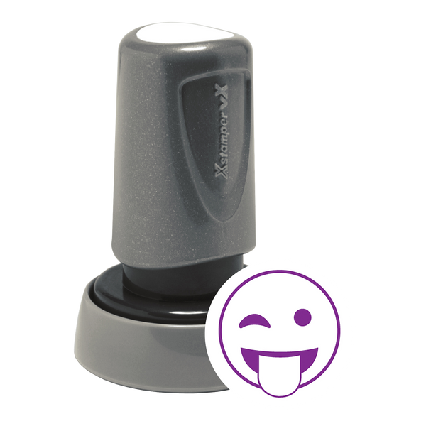 WINKING FACE w/ TONUGE Pre-Inked Xstamper vX Xpressions Round Stock Stamp 7/8" Diameter