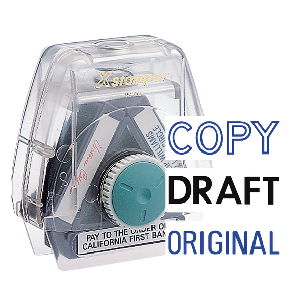 COPY, DRAFT, ORGINAL Pre-Inked Xstamper Stock Spin 'N Stamp 1/2" X 1-5/8"