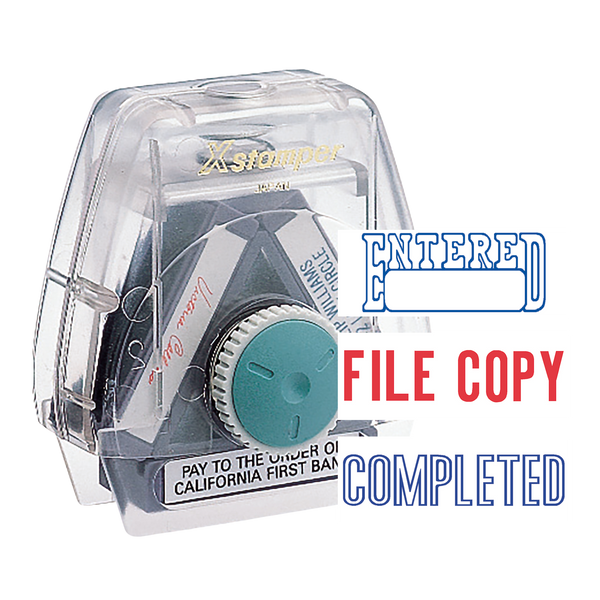 ENTERED, FILE COPY, COMPLETED Pre-Inked Xstamper Stock Spin 'N Stamp 1/2" X 1-5/8"