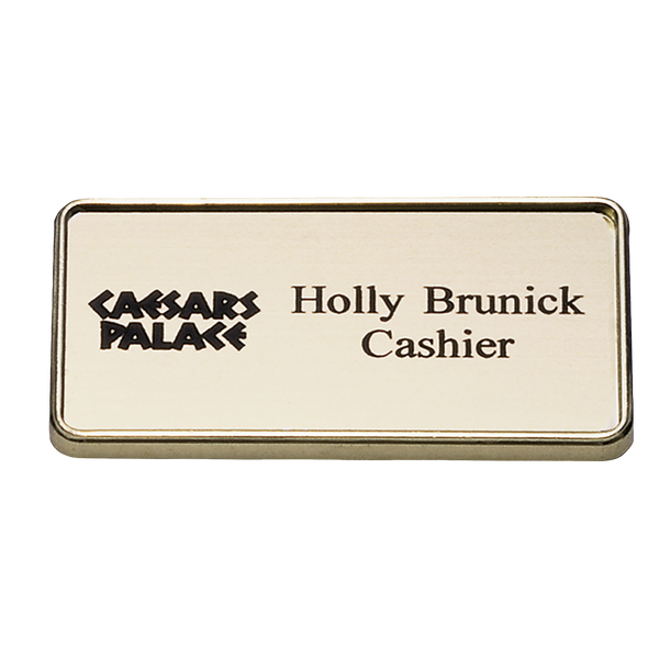 J62 - Name Badge Gold Frame with Logo 1" x 3"