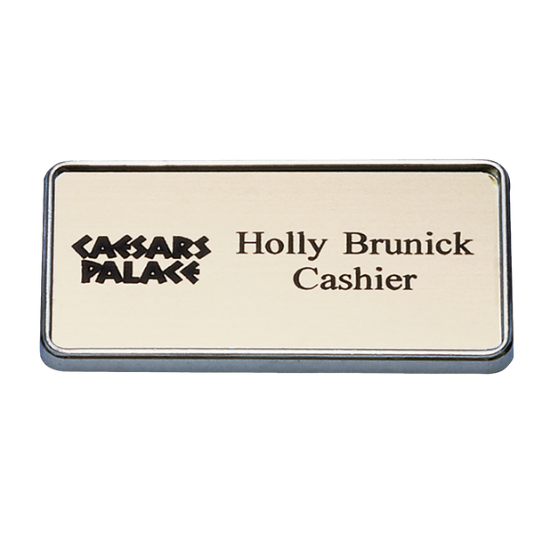 J68 - Name Badge Silver Frame with Logo 1-1/2" x 3"