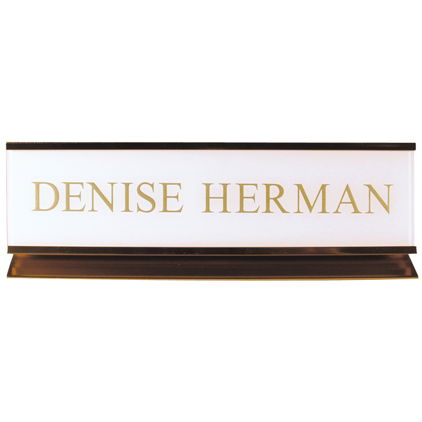K53 - Pedestal Aluminum Desk Sign - (GOLD) Frame 2" x 10"