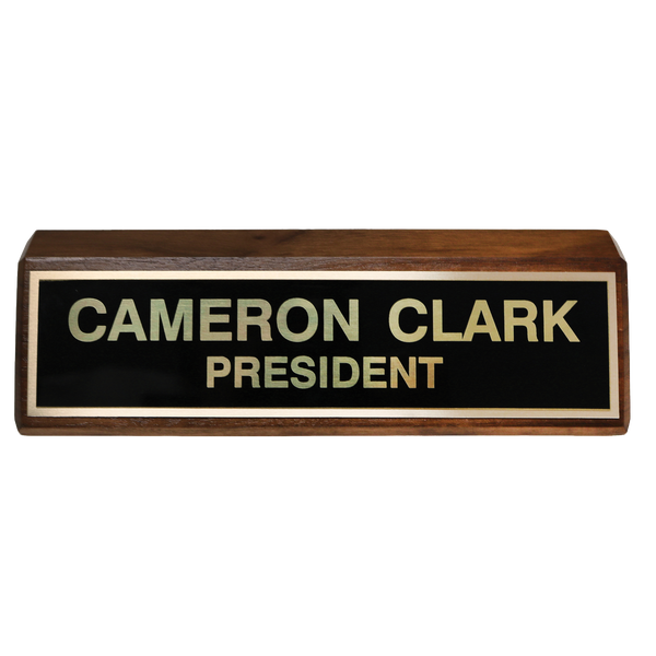 K89 - Black Brass Plate Sign - Mounted on (WALNUT) Wood Base 2" x 10"